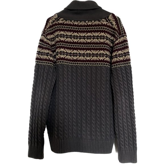 Daniel Hechter Grandpa Cardigan Men L Grey Red Cable Knit FairIsles Shawl Collar - Picture 2 of 15